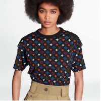 Louis Vuitton Women Game On Contrast Back Cotton T-Shirt Monogram Loop Details-Black