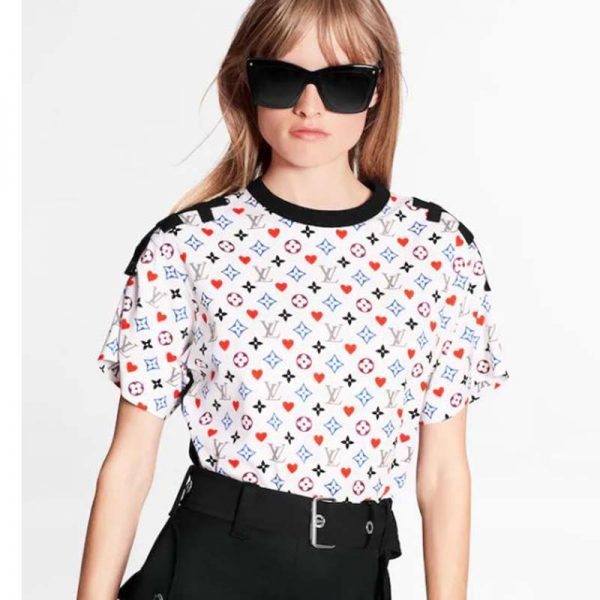 Louis Vuitton Women Game On Contrast Back Cotton T-Shirt Monogram Loop Details-White (7)