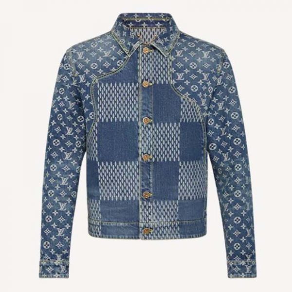 Louis Vuitton Women Giant Damier Waves Monogram Denim Jacket Cotton Regular Fit-Blue