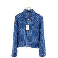 Louis Vuitton Women Giant Damier Waves Monogram Denim Jacket Cotton Regular Fit-Blue