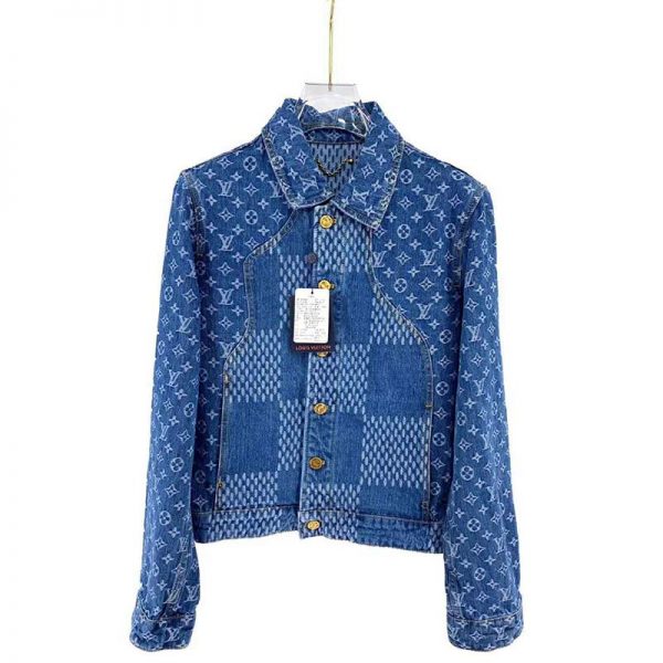 Louis Vuitton Women Giant Damier Waves Monogram Denim Jacket Cotton Regular Fit-Blue (14)