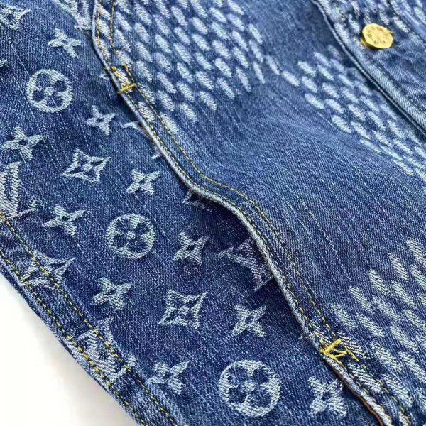 Louis Vuitton Women Giant Damier Waves Monogram Denim Jacket Cotton Regular Fit-Blue (8)