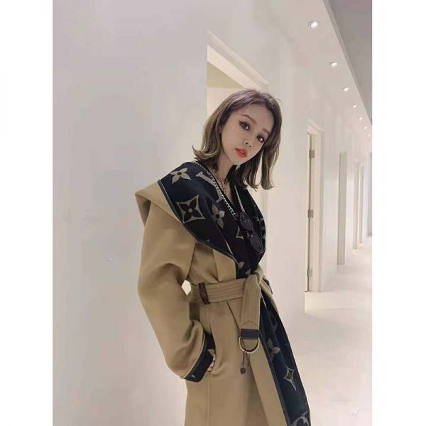 Louis Vuitton Women Giant Monogram Jacquard Wrap Coat in Camel Wool Regular Fit (6)