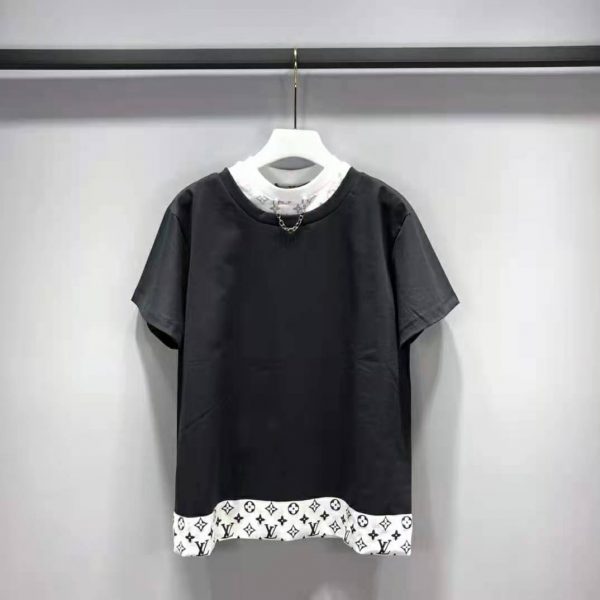 Louis Vuitton Women Layered Black T-Shirt Jersey Contrasting Peekaboo Monogram Print (10)