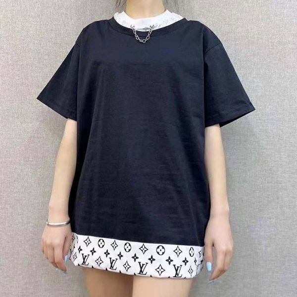 Louis Vuitton Women Layered Black T-Shirt Jersey Contrasting Peekaboo Monogram Print (9)