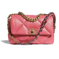 Chanel Women 19 Flap Bag Lambskin Gold Silver-Tone Ruthenium-Finish Metal Coral