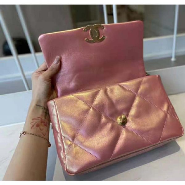 Chanel Women 19 Flap Bag Lambskin Gold Silver-Tone Ruthenium-Finish Metal Coral (6)