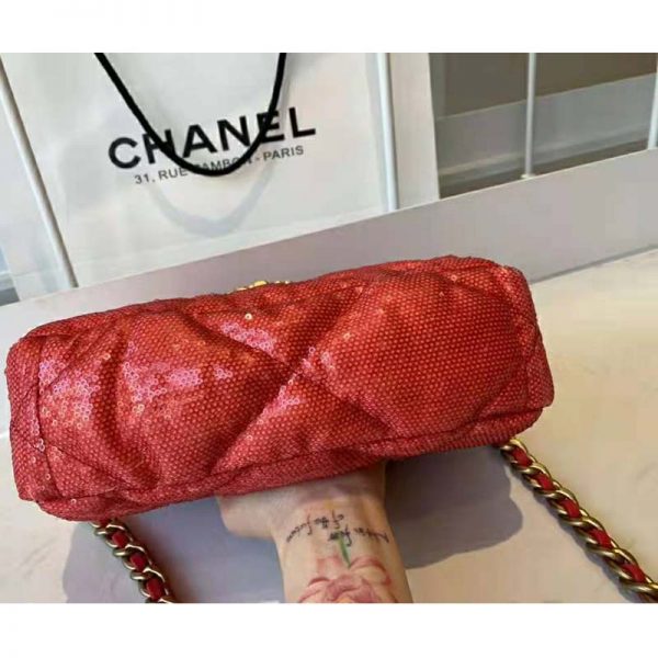 Chanel Women 19 Flap Bag Sequins Calfksin Silver-Tone Gold-Tone Metal Coral (12)