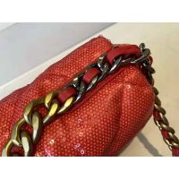 Chanel Women 19 Flap Bag Sequins Calfksin Silver-Tone Gold-Tone Metal Coral