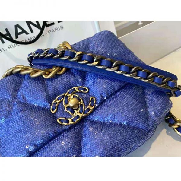 Chanel Women 19 Flap Bag Sequins Calfksin Silver-Tone Gold-Tone Metal Sky Blue (4)