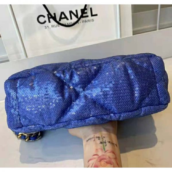 Chanel Women 19 Flap Bag Sequins Calfksin Silver-Tone Gold-Tone Metal Sky Blue (7)