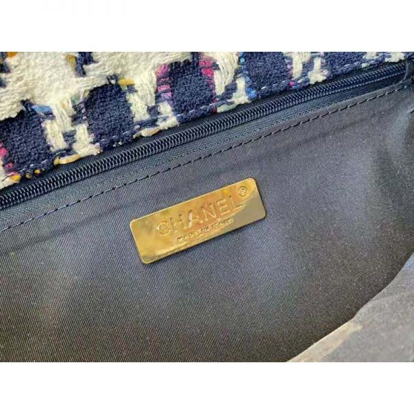 Chanel Women 19 Flap Bag Tweed Gold Silver-Tone Ruthenium-Finish Metal Ecru Navy Blue Multicolor (10)