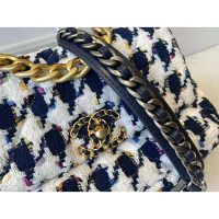 Chanel Women 19 Flap Bag Tweed Gold Silver-Tone Ruthenium-Finish Metal Ecru Navy Blue Multicolor