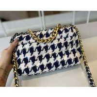 Chanel Women 19 Flap Bag Tweed Gold Silver-Tone Ruthenium-Finish Metal Ecru Navy Blue Multicolor