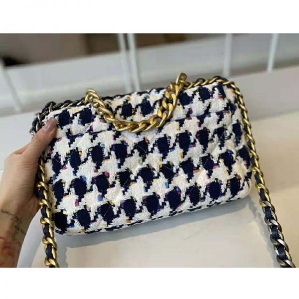 Chanel Women 19 Flap Bag Tweed Gold Silver-Tone Ruthenium-Finish Metal Ecru Navy Blue Multicolor (5)