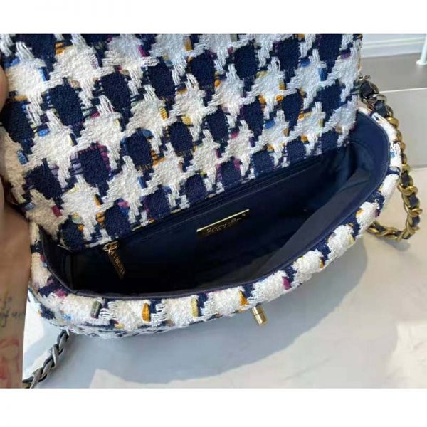 Chanel Women 19 Flap Bag Tweed Gold Silver-Tone Ruthenium-Finish Metal Ecru Navy Blue Multicolor (9)