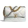 Chanel Women 19 Large Flap Bag Iridescent Calfskin Gold Silver-Tone & Ruthenium-Finish Metal White