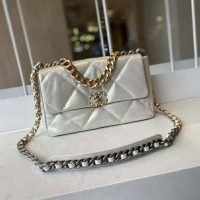 Chanel Women 19 Large Flap Bag Iridescent Calfskin Gold Silver-Tone & Ruthenium-Finish Metal White