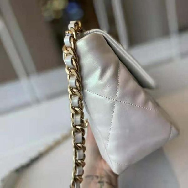 Chanel Women 19 Large Flap Bag Iridescent Calfskin Gold Silver-Tone & Ruthenium-Finish Metal White (6)