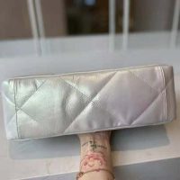 Chanel Women 19 Large Flap Bag Iridescent Calfskin Gold Silver-Tone & Ruthenium-Finish Metal White