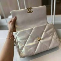 Chanel Women 19 Large Flap Bag Iridescent Calfskin Gold Silver-Tone & Ruthenium-Finish Metal White