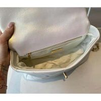 Chanel Women 19 Large Flap Bag Iridescent Calfskin Gold Silver-Tone & Ruthenium-Finish Metal White