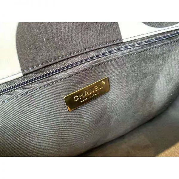 Chanel Women 19 Large Flap Bag Printed Fabric Gold Silver-Tone & Ruthenium-Finish Metal Black & Ecru (11)
