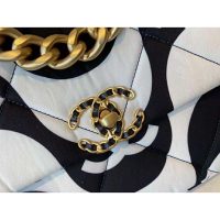 Chanel Women 19 Large Flap Bag Printed Fabric Gold Silver-Tone & Ruthenium-Finish Metal Black & Ecru