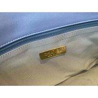 Chanel Women Chanel 19 Flap Bag Lambskin Gold Silver-Tone Ruthenium-Finish Metal Blue