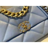 Chanel Women Chanel 19 Flap Bag Lambskin Gold Silver-Tone Ruthenium-Finish Metal Blue