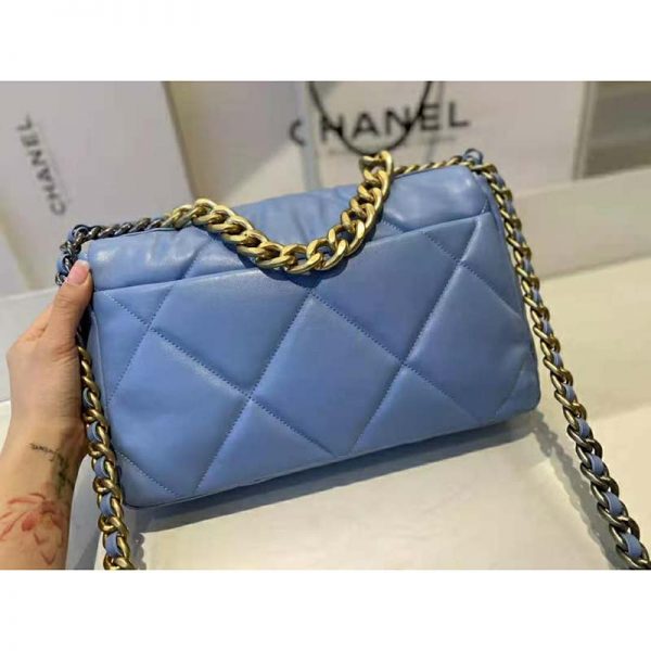 Chanel Women Chanel 19 Flap Bag Lambskin Gold Silver-Tone Ruthenium-Finish Metal Blue (5)