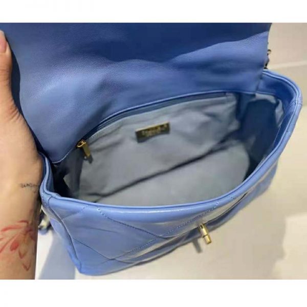 Chanel Women Chanel 19 Flap Bag Lambskin Gold Silver-Tone Ruthenium-Finish Metal Blue (9)