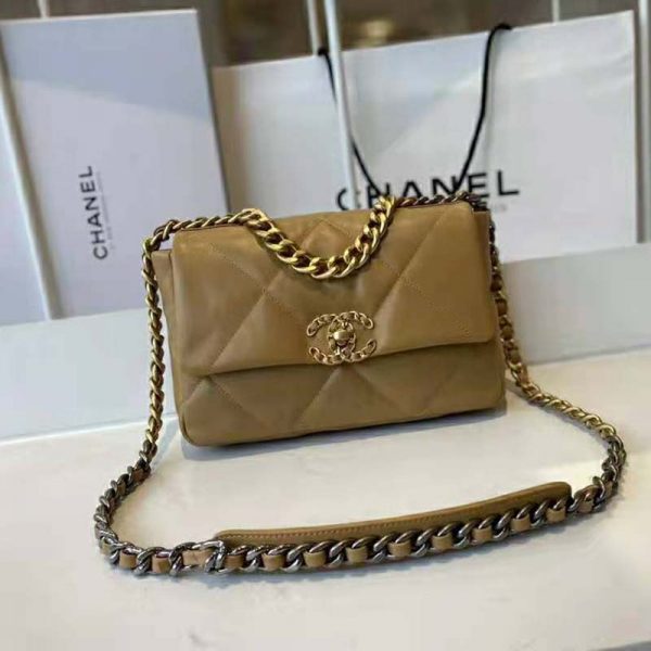 Chanel Women Chanel 19 Flap Bag Lambskin Gold Silver-Tone Ruthenium-Finish Metal Brown (2)