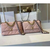 Chanel Women Chanel 19 Flap Bag Lambskin Gold Silver-Tone Ruthenium-Finish Metal Light Pink