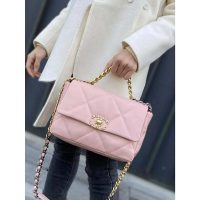 Chanel Women Chanel 19 Flap Bag Lambskin Gold Silver-Tone Ruthenium-Finish Metal Light Pink