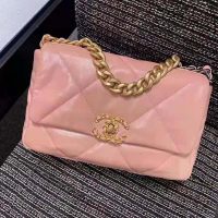 Chanel Women Chanel 19 Flap Bag Lambskin Gold Silver-Tone Ruthenium-Finish Metal Light Pink