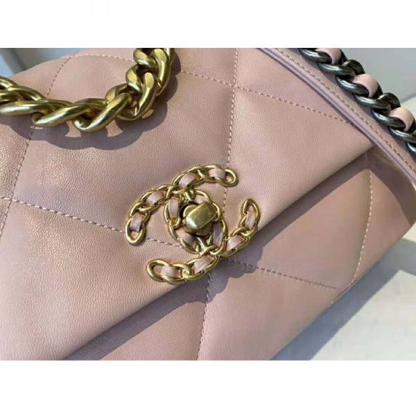 Chanel Women Chanel 19 Flap Bag Lambskin Gold Silver-Tone Ruthenium-Finish Metal Light Pink (4)