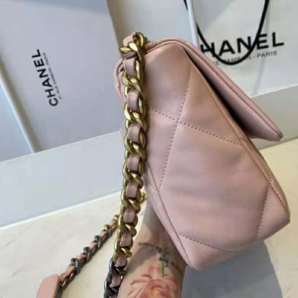 Chanel Women Chanel 19 Flap Bag Lambskin Gold Silver-Tone Ruthenium-Finish Metal Light Pink (6)