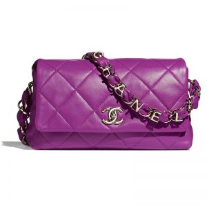 Chanel Women Flap Bag Lambskin & Gold-Tone Metal Purple