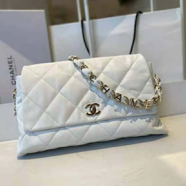 Chanel Women Large Flap Bag Lambskin & Gold-Tone Metal White (2)