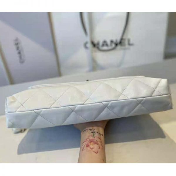 Chanel Women Large Flap Bag Lambskin & Gold-Tone Metal White (7)