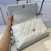 Chanel Women Large Flap Bag Lambskin & Gold-Tone Metal White