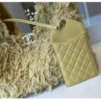 Chanel Women Large Hobo Bag Tweed Calfskin Gold-Tone Metal Yellow