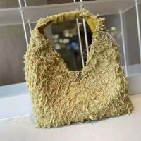 Chanel Women Large Hobo Bag Tweed Calfskin Gold-Tone Metal Yellow