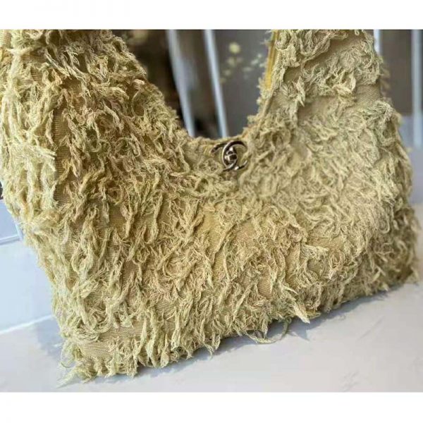 Chanel Women Large Hobo Bag Tweed Calfskin Gold-Tone Metal Yellow (9)