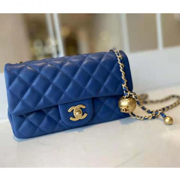 Chanel Women Mini Flap Bag Lambskin & Gold-Tone Metal Blue (3)
