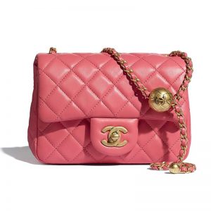Chanel Women Mini Flap Bag Lambskin & Gold-Tone Metal Coral