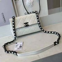 Chanel Women Small Flap Bag Grained Calfskin Lacquered Metal White Blackd Calfskin Lacquered Metal White Black (2)