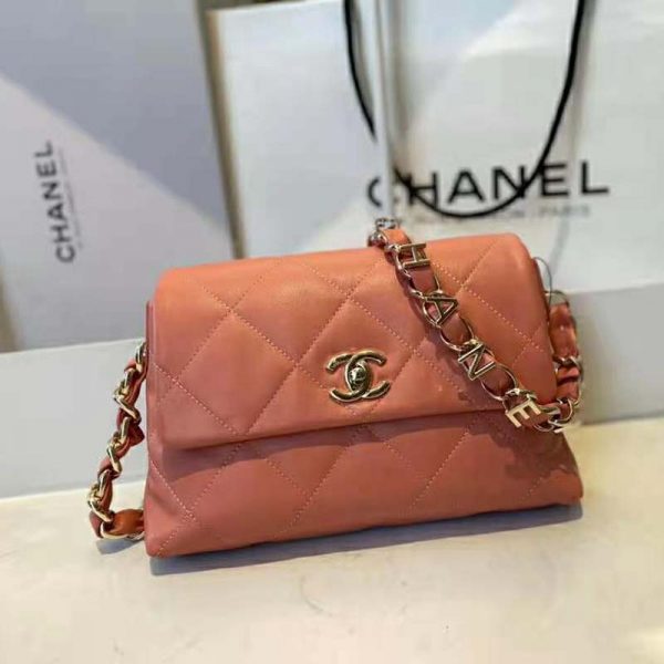 Chanel Women Small Flap Bag Lambskin & Gold-Tone Metal Coral (2)