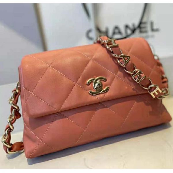 Chanel Women Small Flap Bag Lambskin & Gold-Tone Metal Coral (3)